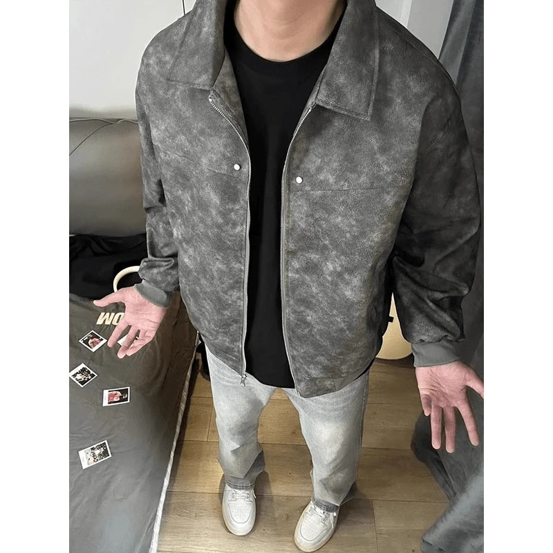 美式复古皮衣夹克男秋季hiphop炸街痞帅机车服高级感帅气翻领外套