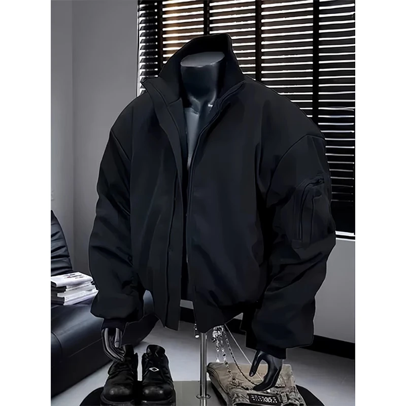 美式高街飞行员夹克棉服男冬季休闲百搭vibe短款棉衣立领工装外套