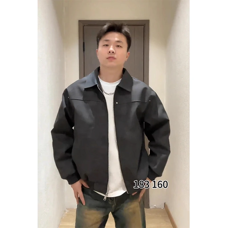美式复古柳钉皮衣外套男秋冬高级感痞帅飞行夹克短款成熟稳重男装
