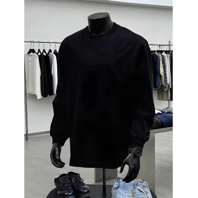 美式高街长袖t恤男春秋纯棉纯色简约内搭打底衫潮牌圆领叠穿卫衣