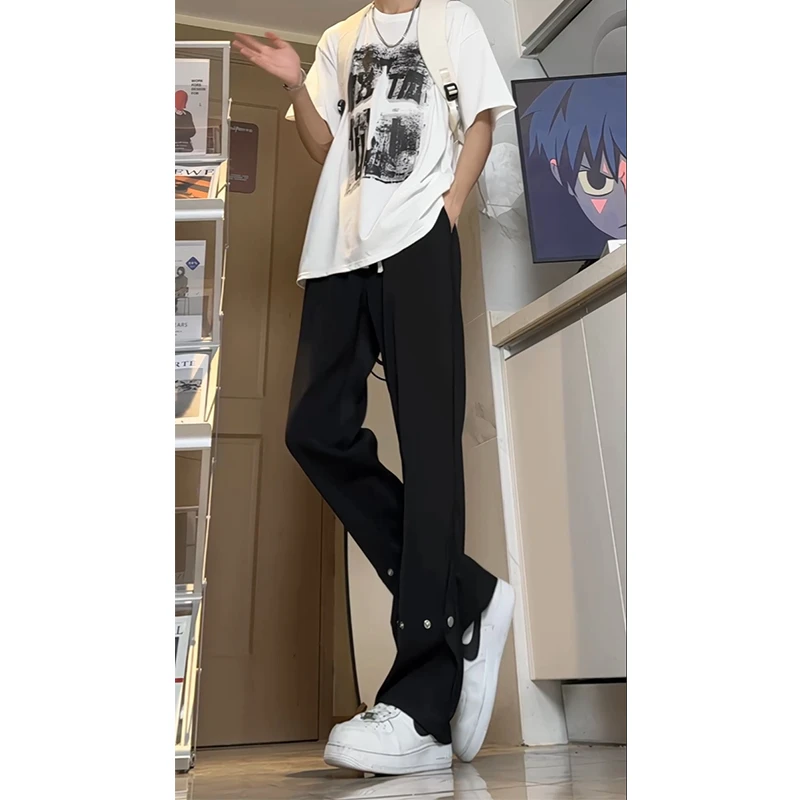 铆钉排扣冰丝裤男夏季薄款美式潮牌cleanfit裤子垂感直筒高街长裤