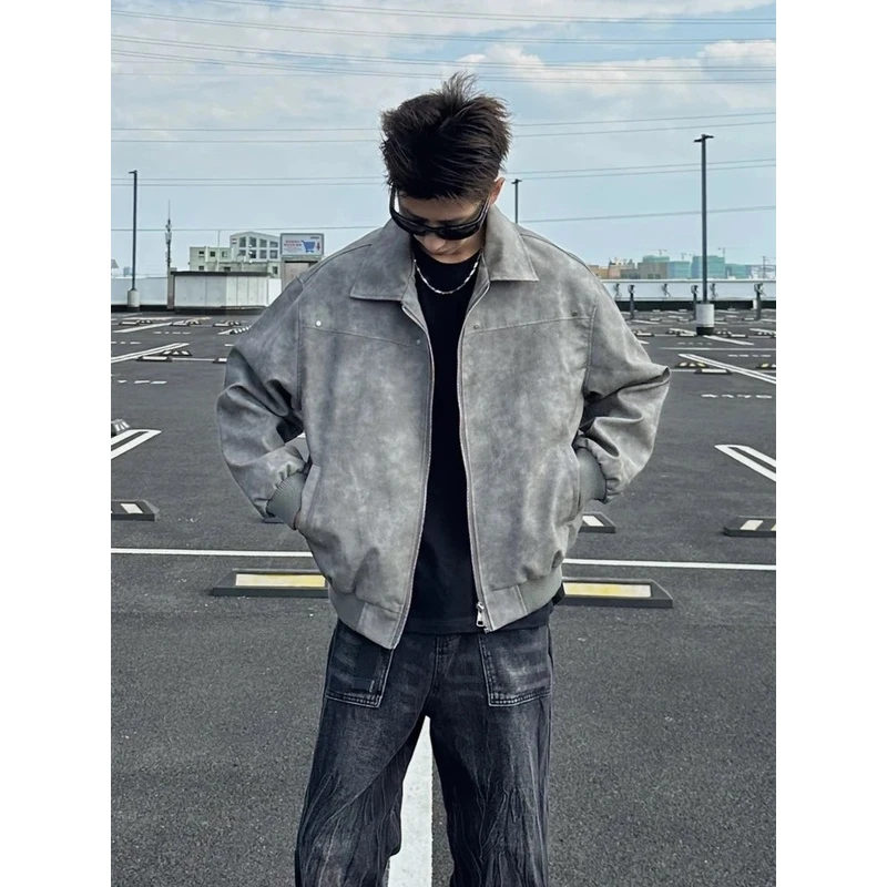 美式潮牌皮衣外套男秋冬季加棉加厚棒球服vibe高街短款飞行员夹克