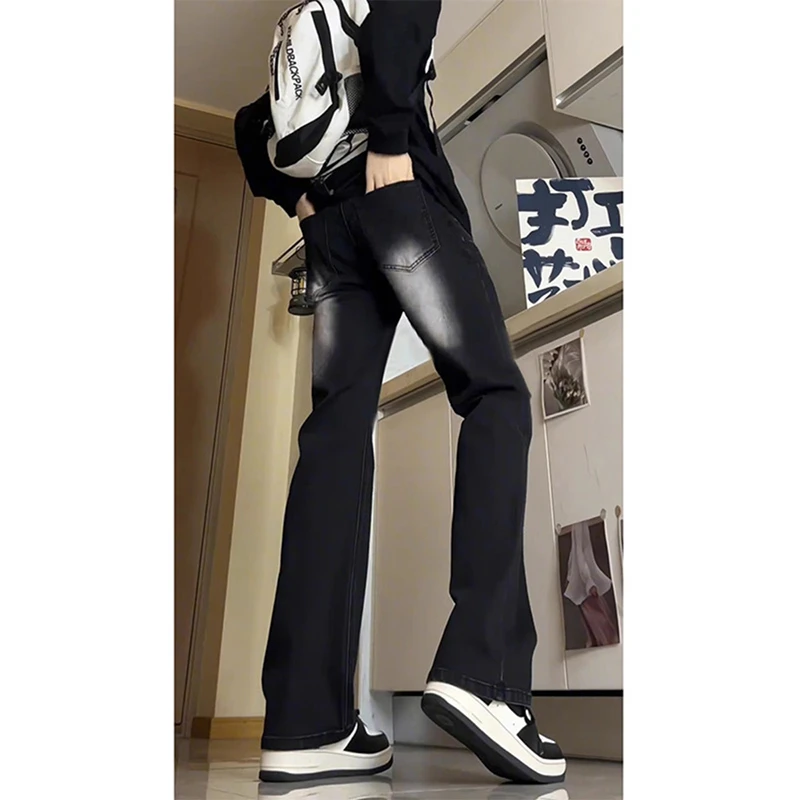 黑色渐变微喇牛仔裤男春秋美式cleanfit裤子提档显腿长窄版直筒裤