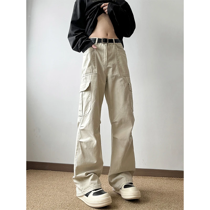 米白色伐木工装裤男日系复古cityboy弯刀休闲裤vibe高街直筒裤子