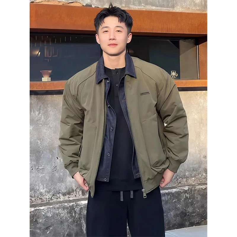 军绿色棉服外套男冬季vibe高街加厚短款夹克美式潮牌翻领工装棉衣