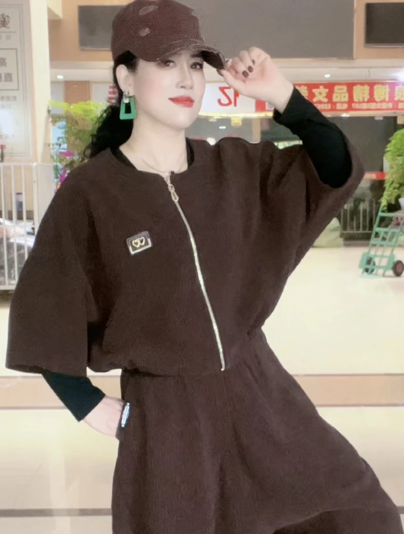 欧棉绒韩版潮牌短外套洋气时尚休闲百搭秋冬款宽松中袖减龄款