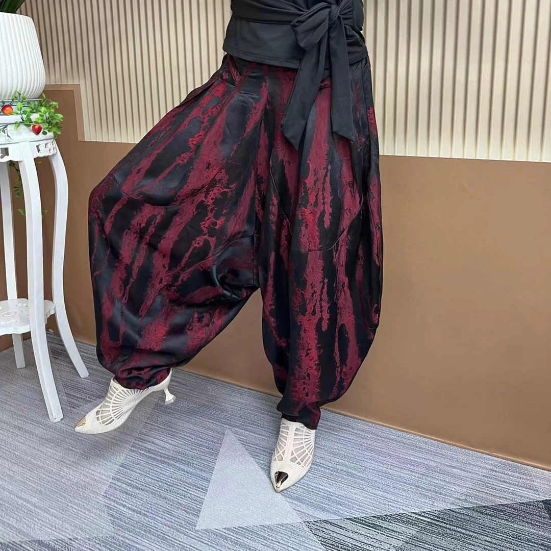 2023春款竖条暗纹休闲哈伦垮裤萝卜裤宽松大码时尚长裤透气哈伦裤