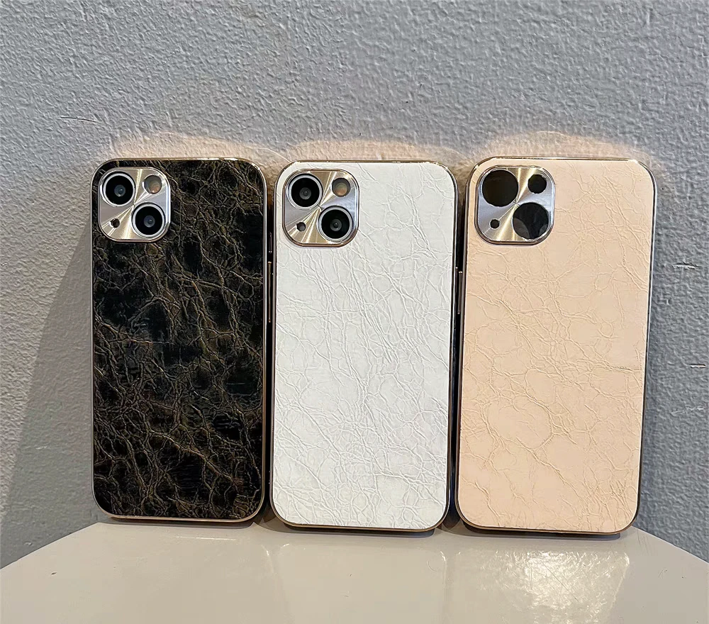 ins电镀镜框闪电纹适用苹果15promax手机壳高档全包亮皮纹保护壳