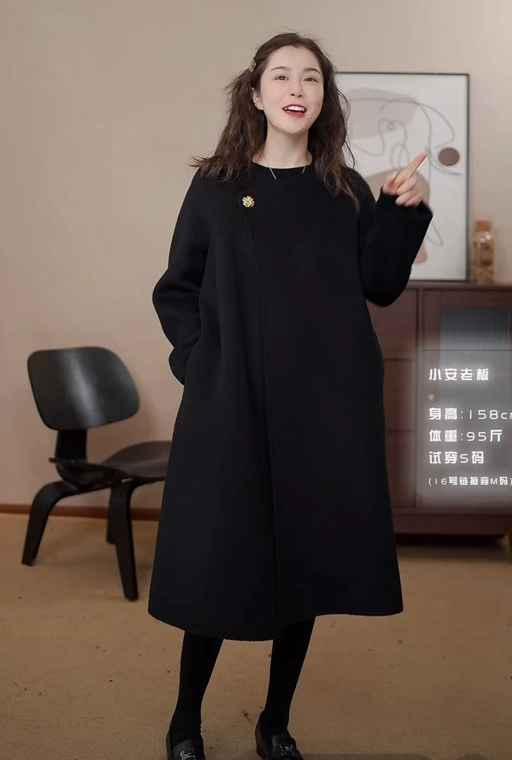 【小安老板】098牦牛绒一粒金扣腰带长款百搭气质冬季秋冬时尚大衣