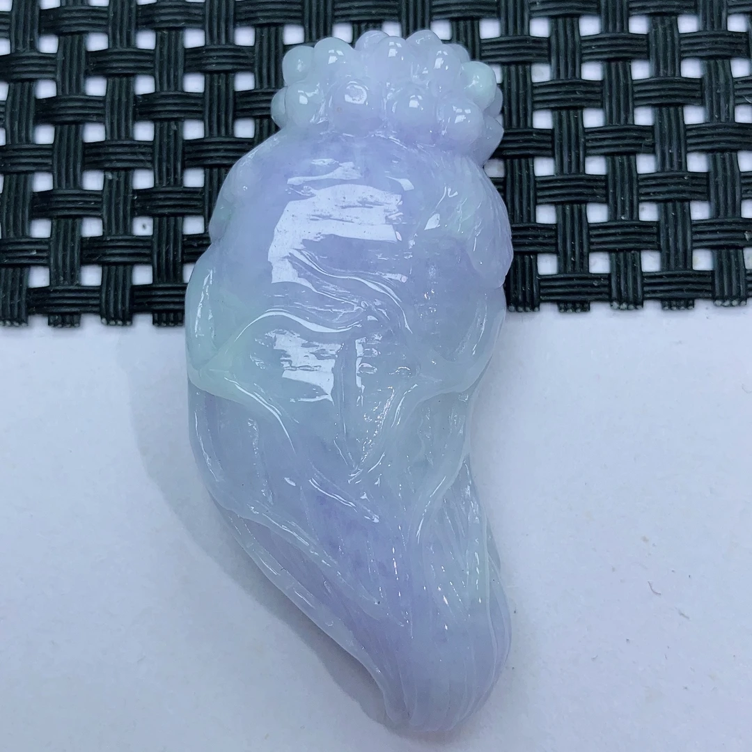 紫罗兰飘绿天然缅甸翡翠a货人参吊坠挂件