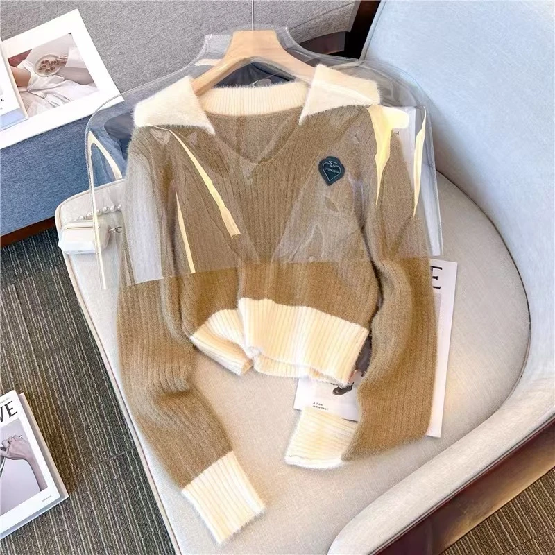 3527 新款时尚秋冬拼接撞色百搭针织衫 C46