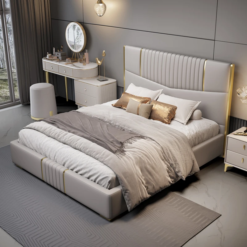 意式轻奢风新款真皮床主卧双人豪华设计师现代简约主卧室