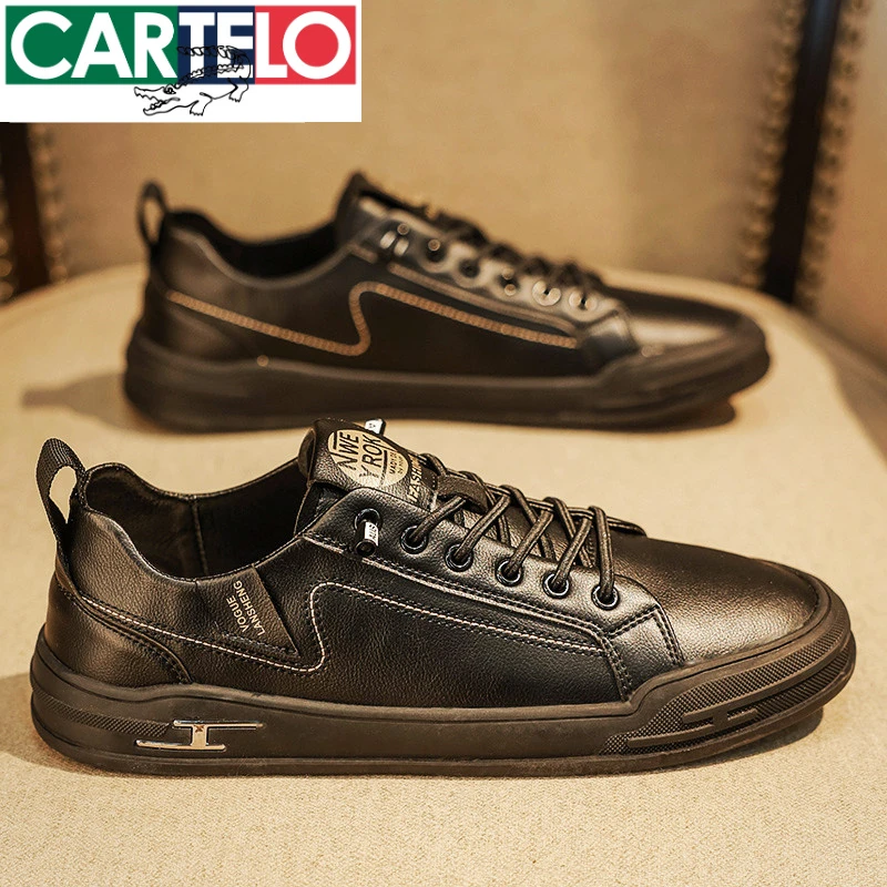 CARTELO鳄鱼豆豆鞋男鞋潮牌百搭春季一脚蹬皮鞋休闲鞋子男士板鞋