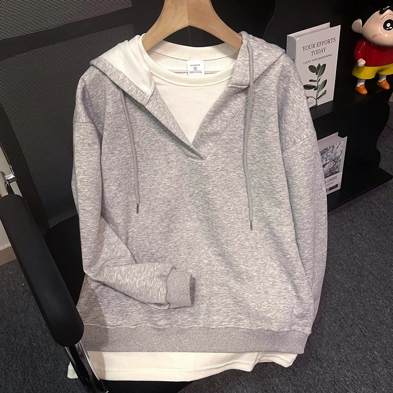 HONG JIA LIN/虹嘉琳连帽长袖卫衣女春秋宽松大码假两件休闲百搭