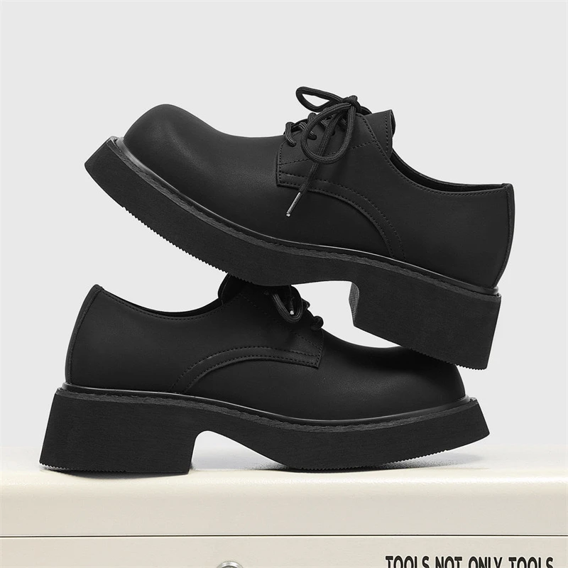 德比鞋男大头方头厚底内增高磨砂质感复古英伦皮鞋潮