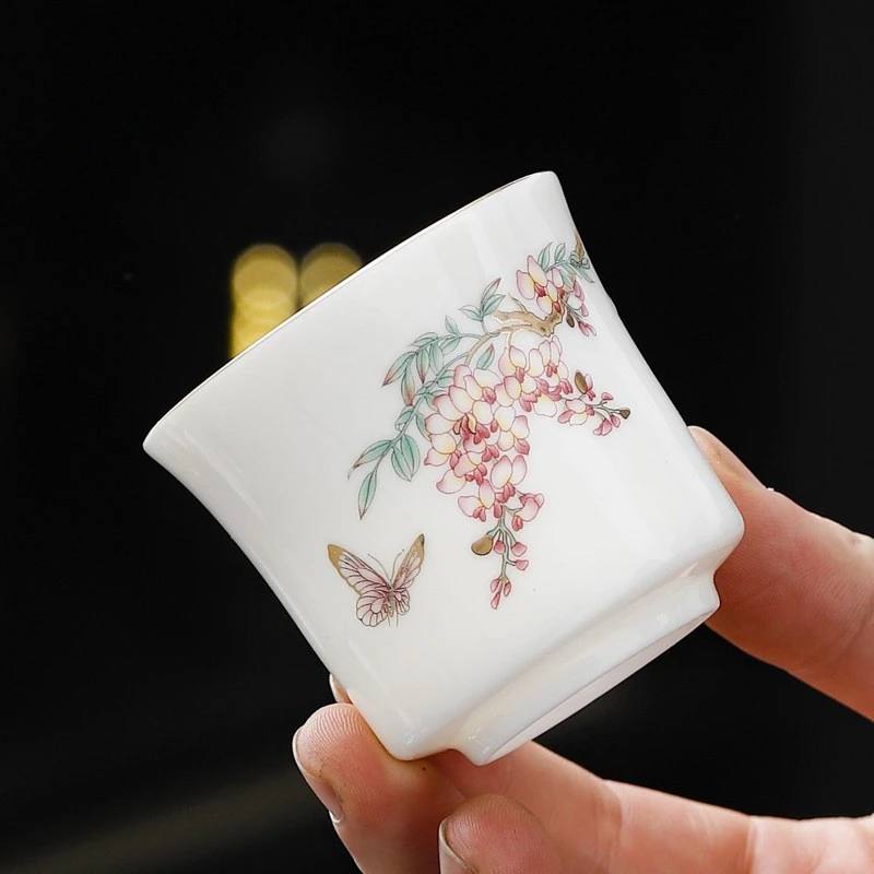 羊脂玉瓷茶杯家用品茗杯中式陶瓷小茶杯功夫茶具喝茶杯国风单杯