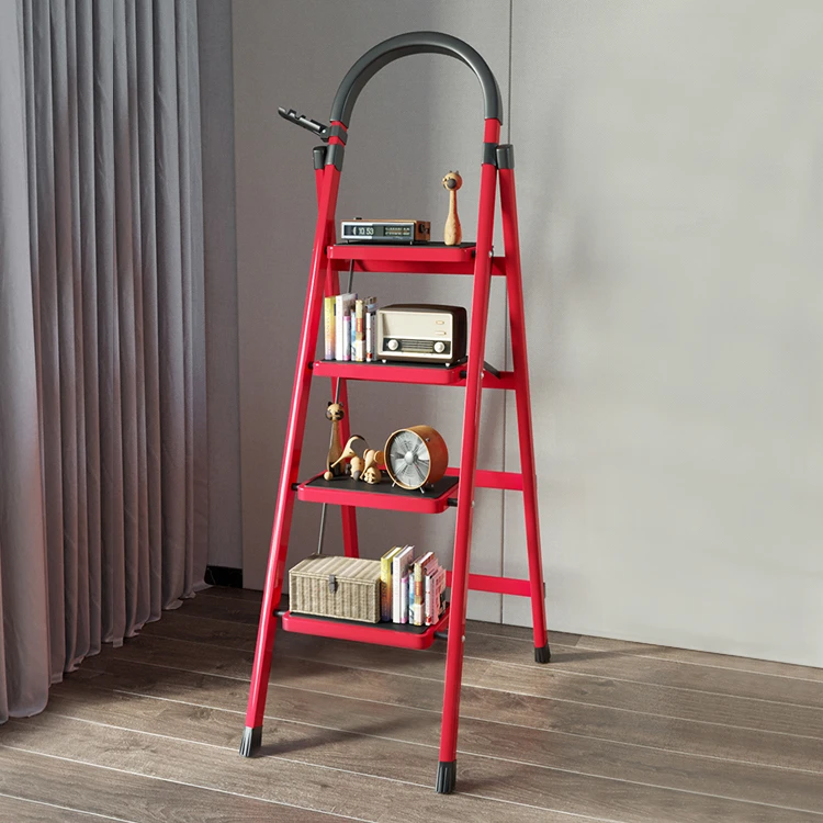 乔迁红楼梯家用折叠梯加厚碳钢人字梯移动楼梯伸缩梯步梯室内梯子