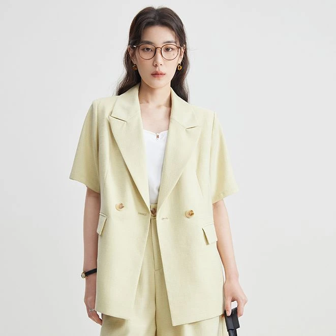 独束大码M女装质感提花短袖西装日常通勤上衣短裤24DS82007/82008