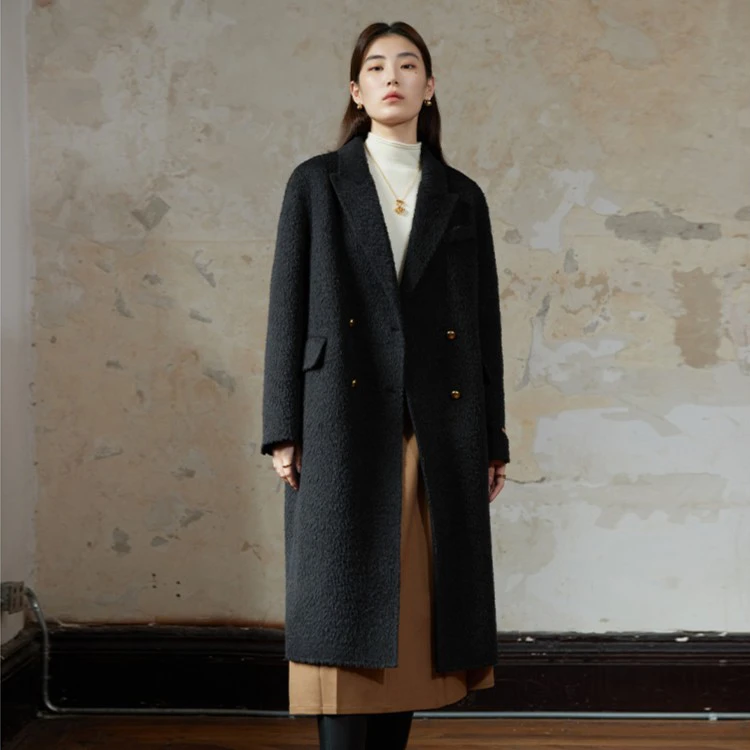 独束大码女【黑标】经典羊驼双面呢大衣冬羊大衣女23DS84059