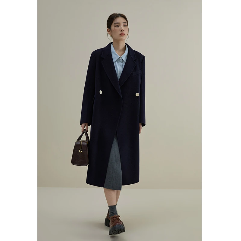 独束微胖MM大码女装莱赛尔双面呢大衣羊毛外套23DS84093