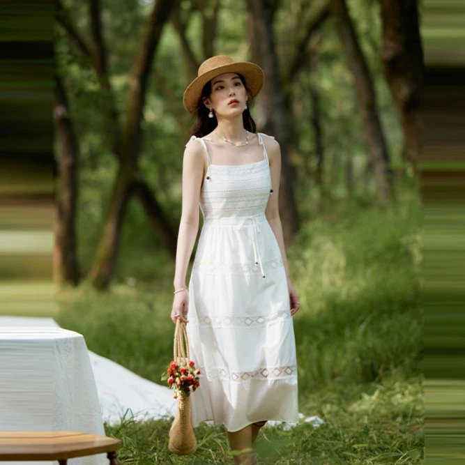 独束微胖MM大码女装法式蕾丝高腰百搭连衣裙a字显瘦裙子23DS82620