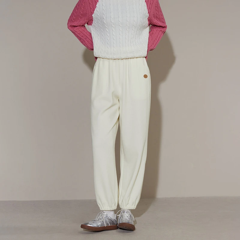 独束微胖MM大码女装简约运动休闲卫裤松紧高腰束脚长裤23DS84198