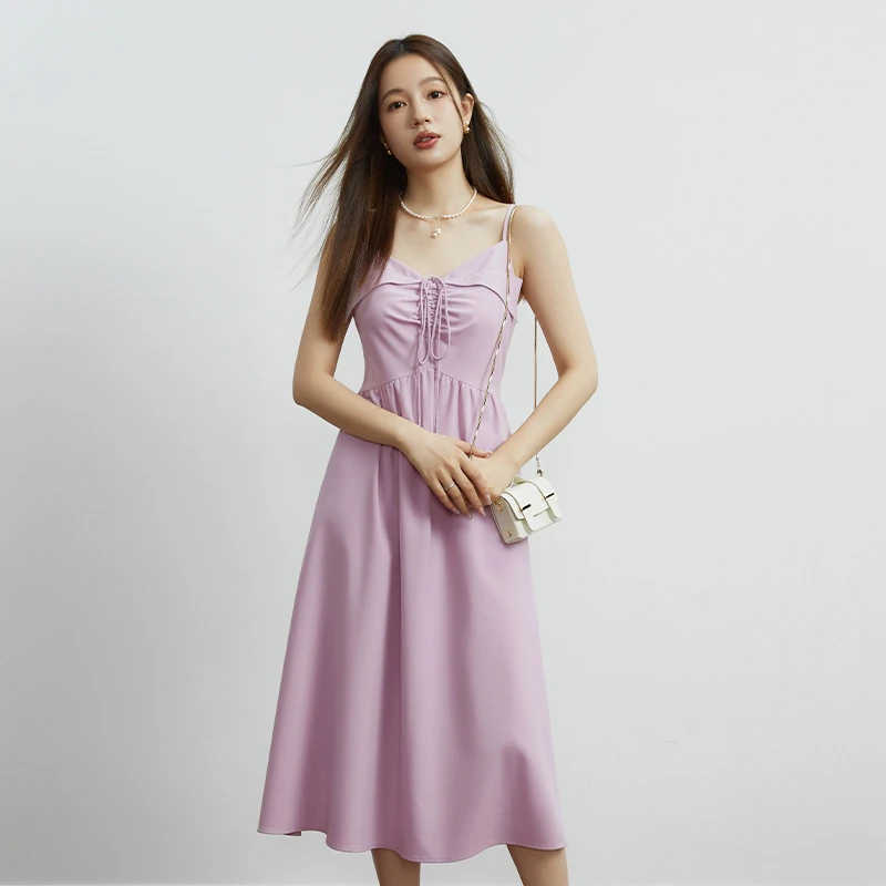独束微胖MM大码女装法式甜美吊带连衣裙优雅显瘦茶歇裙23DS83204
