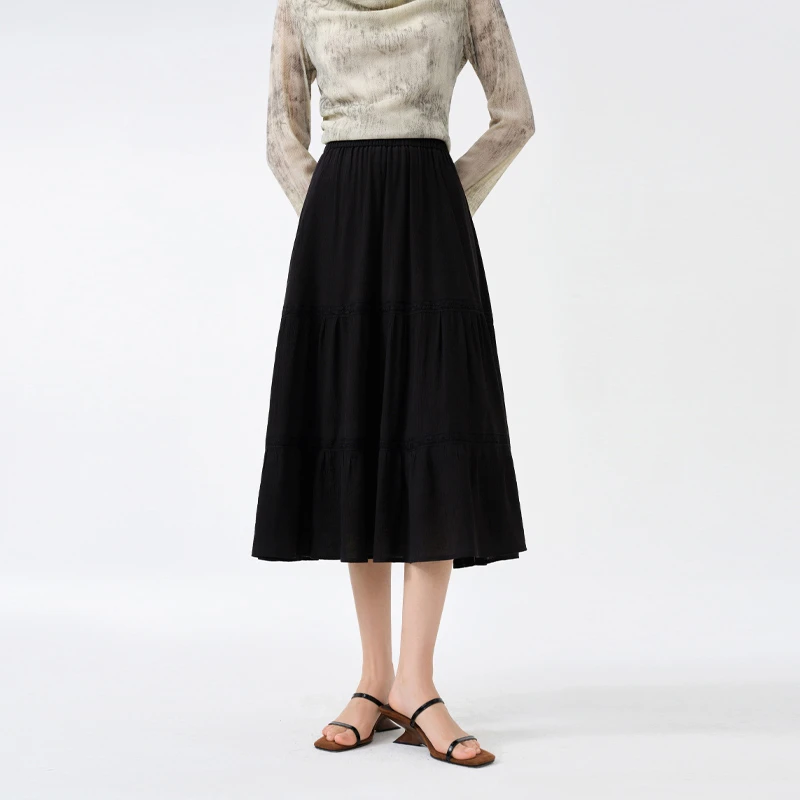 独束微胖M大码女装气质时尚高腰显瘦垂感蛋糕伞裙半身裙24DS83127