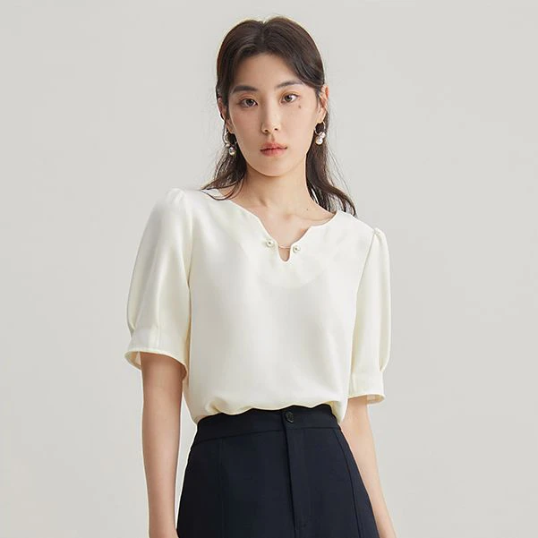 独束微胖大码女装气质时尚简约显瘦设计感V领百搭雪纺衫24DS82083