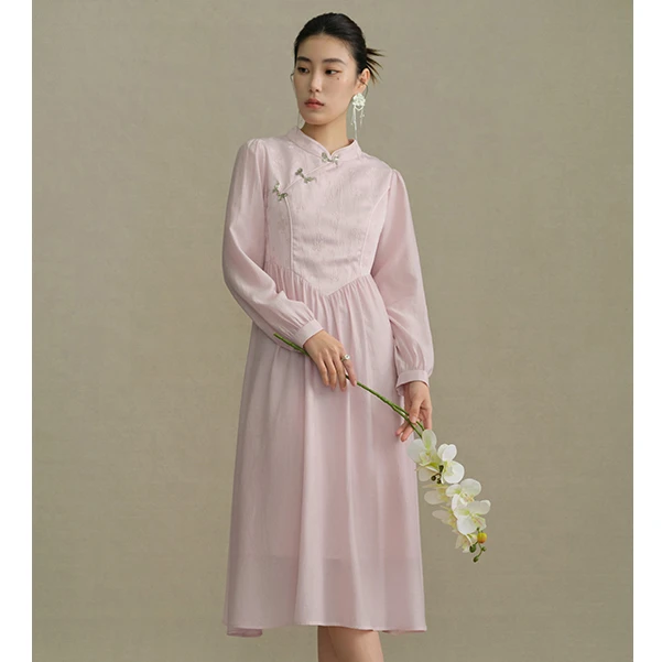 独束微胖MM大码女装气质修身连衣裙国风盘扣显瘦裙子23DS83244