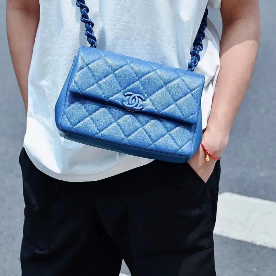 99新 Chanel/香奈儿 0557|香奈儿蓝色cf大迷你斜挎包|香奈儿