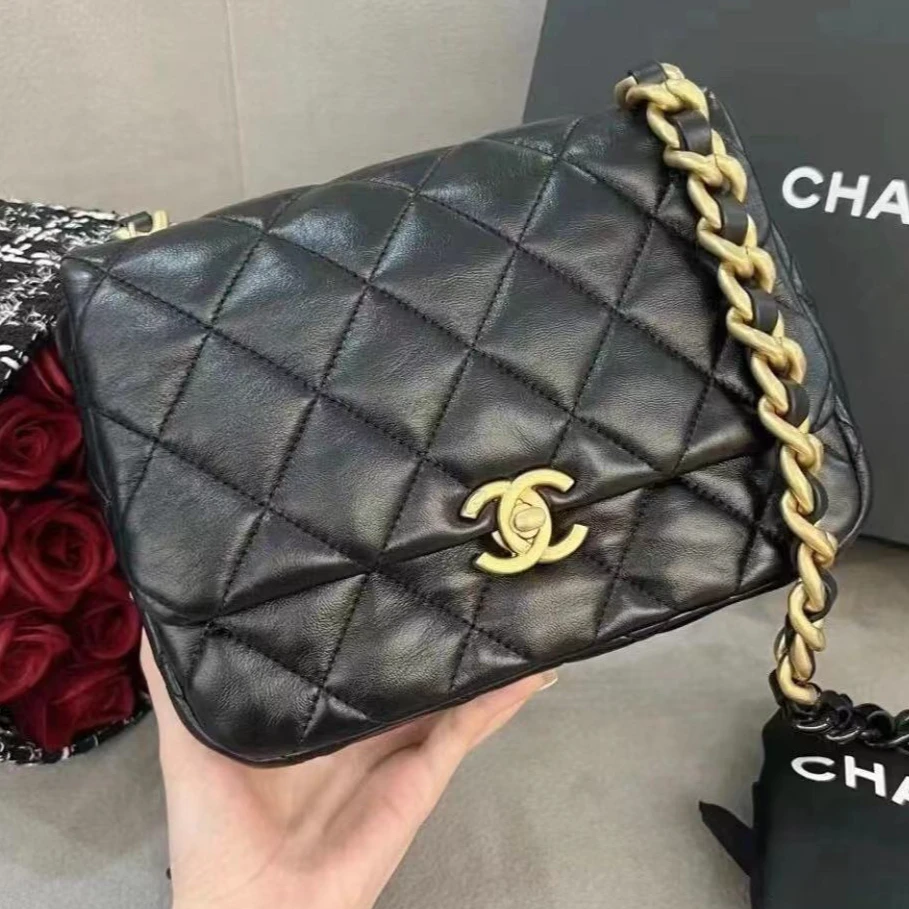 95新 Chanel/香奈儿 5918|香奈儿双色粗链条方胖子斜挎包|香奈儿