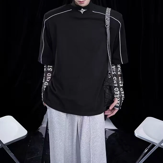 瑕疵垫肩半领男士短袖T