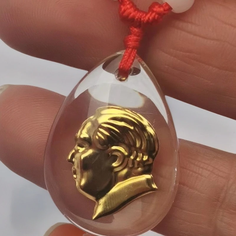 合金仿水晶吊坠 毛主席时尚挂坠项坠素款情侣精美双面镶嵌金色