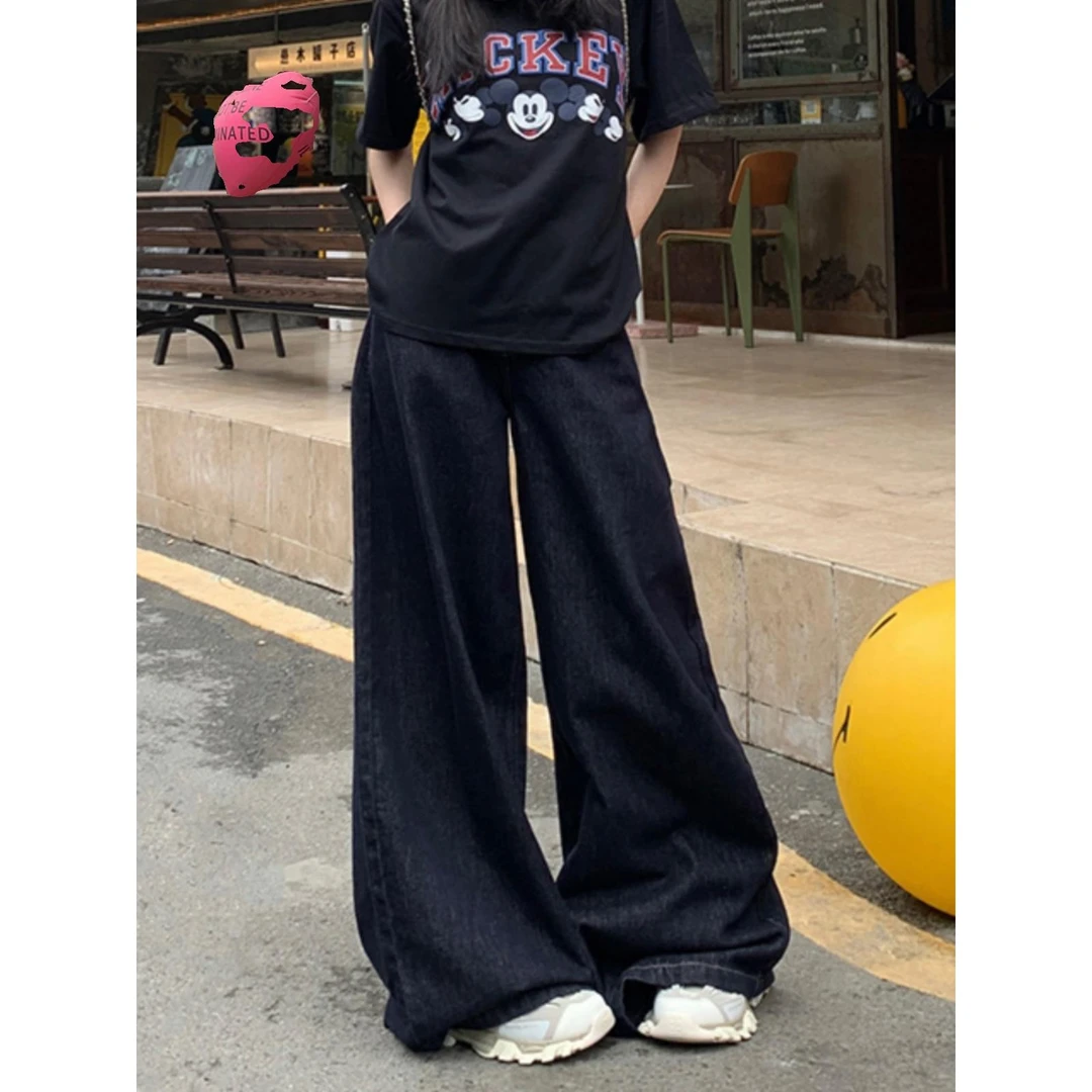 POYZ美式复古垂感宽松阔腿牛仔裤女高腰百搭显瘦大阔腿设计拖地裤