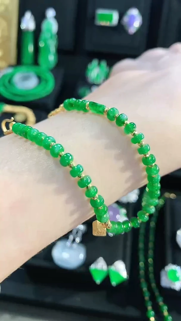 【闪购商品】翡翠手链18K金镶嵌手链