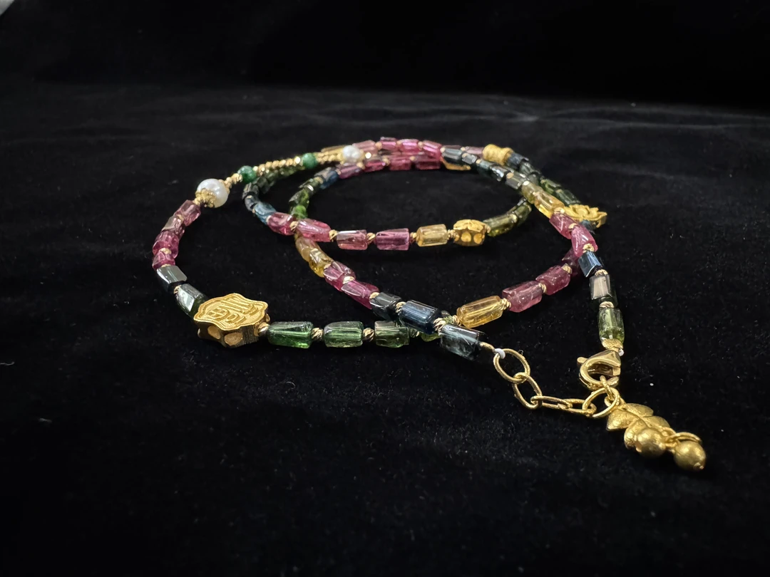 【貞寳館】原创新品 老料碧玺不规则渐变颈链 18k金（总长60cm左右)