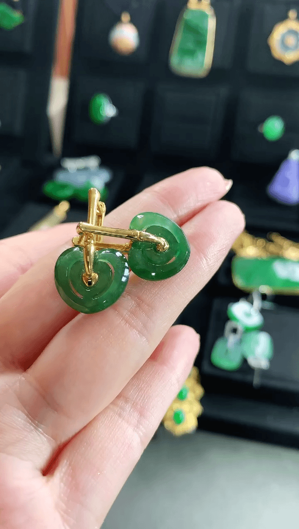 【闪购商品】翡翠耳饰18K金镶嵌耳饰