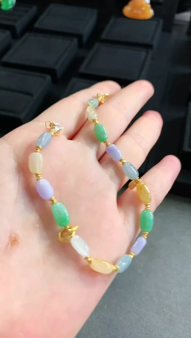 【闪购商品】翡翠手链18K金镶嵌手链