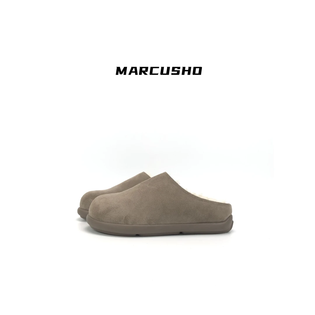MARCUSHO小土豆包头半拖休闲外穿软底复古拖鞋毛毛拖X1060