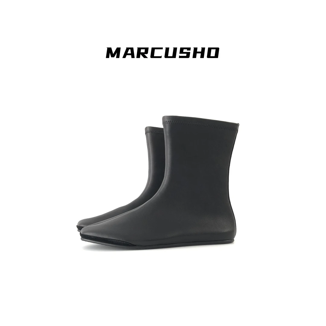 MARCUSHO平底秋冬新款短靴真皮简约瘦瘦靴X1056
