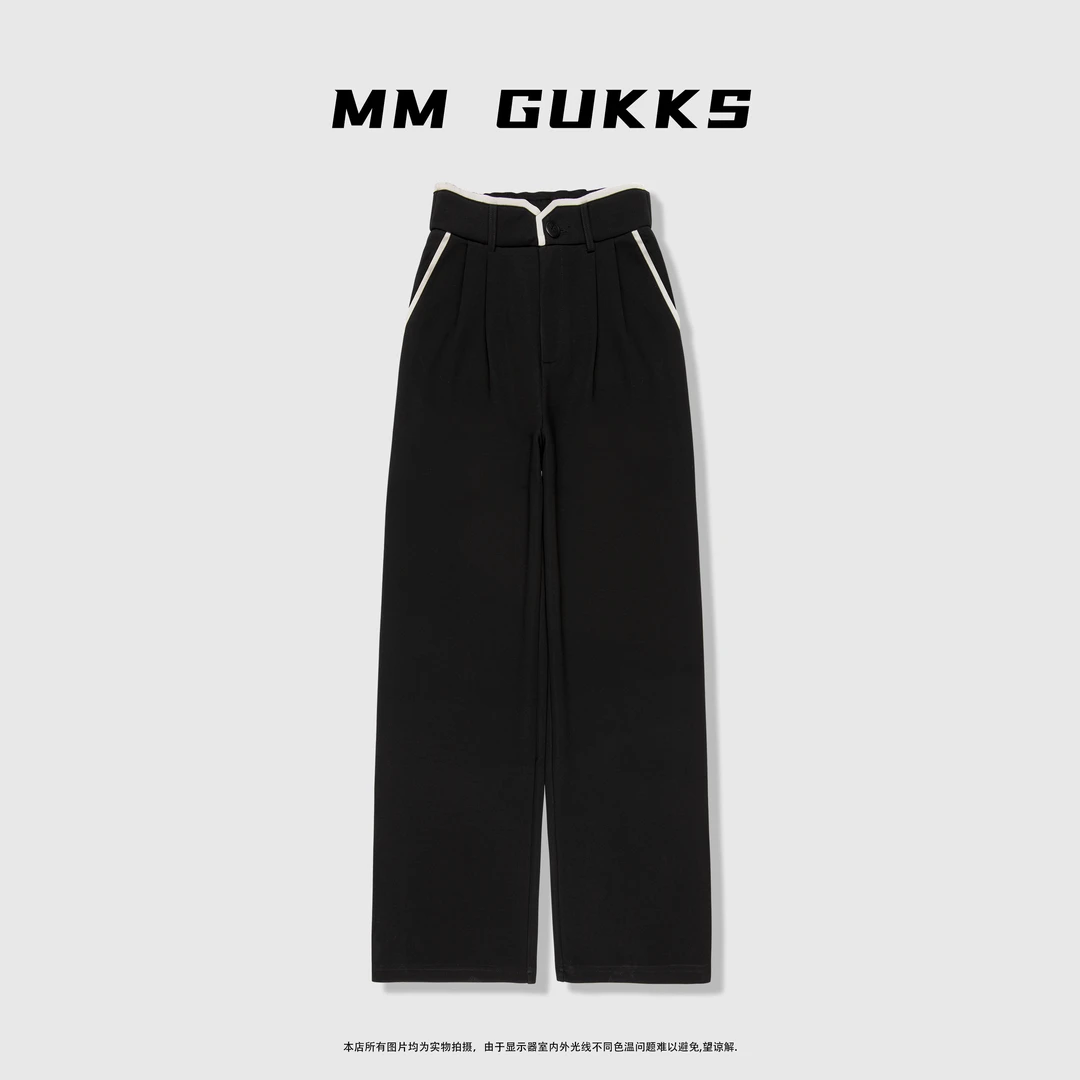 【明明专享】高腰气质黑色休闲时尚简约垂感长裤 流苏休闲裤