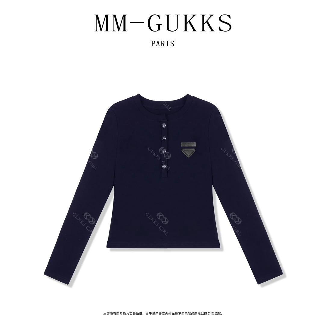 明明GUKKS『候鸟森林』设计师款三角单排扣长袖上衣时尚T恤T1387