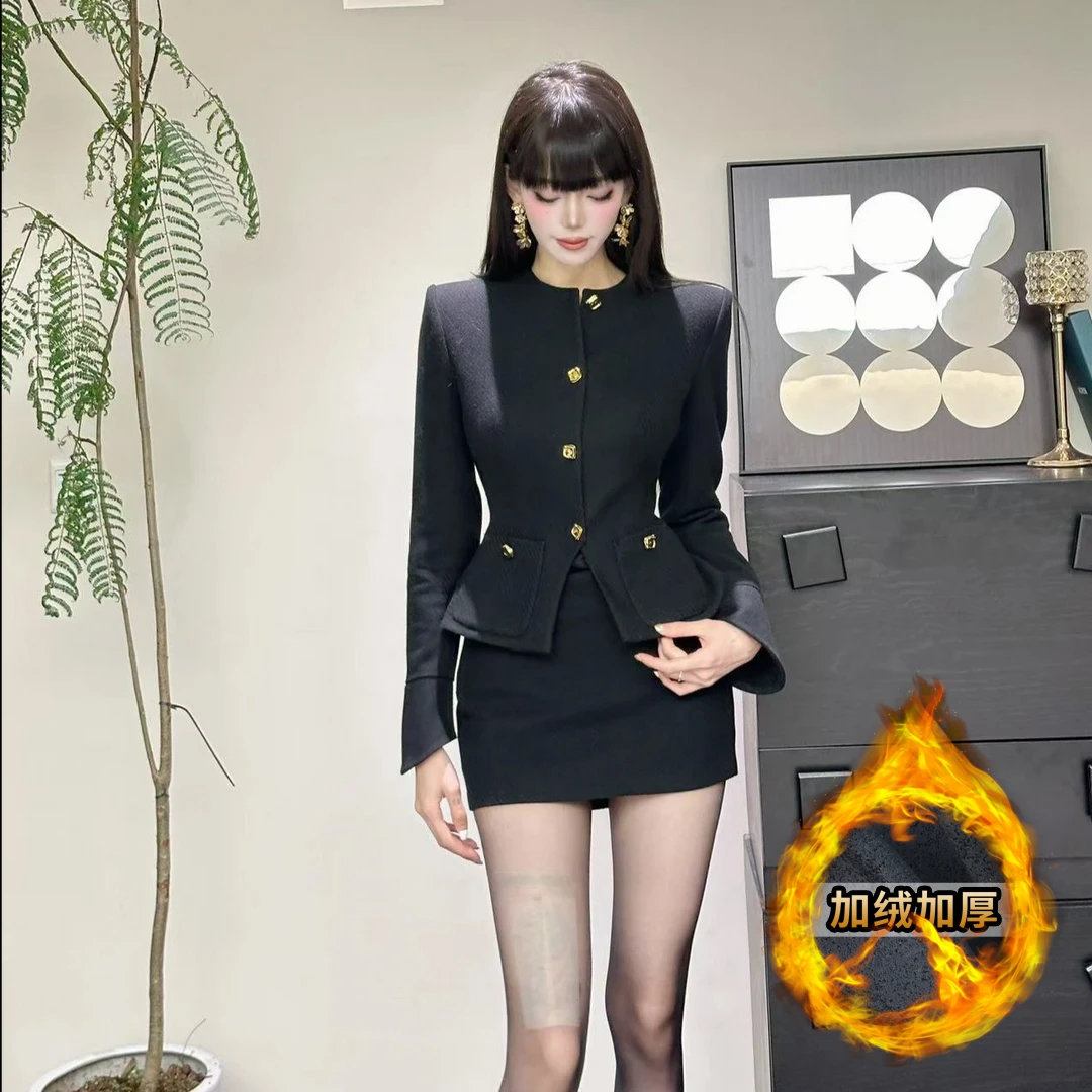 2024新款女装新中式修身显瘦气质时尚加绒加厚女士套装两件套3266