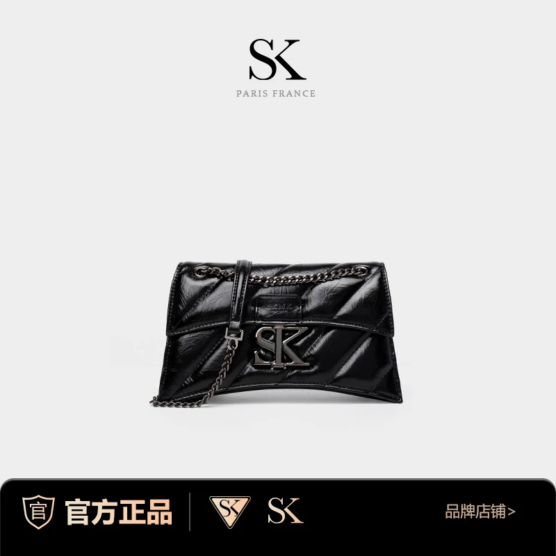 【刘叮当甄选】SK/秋冬季新款时尚百搭女士腋下可斜跨黑色链条包