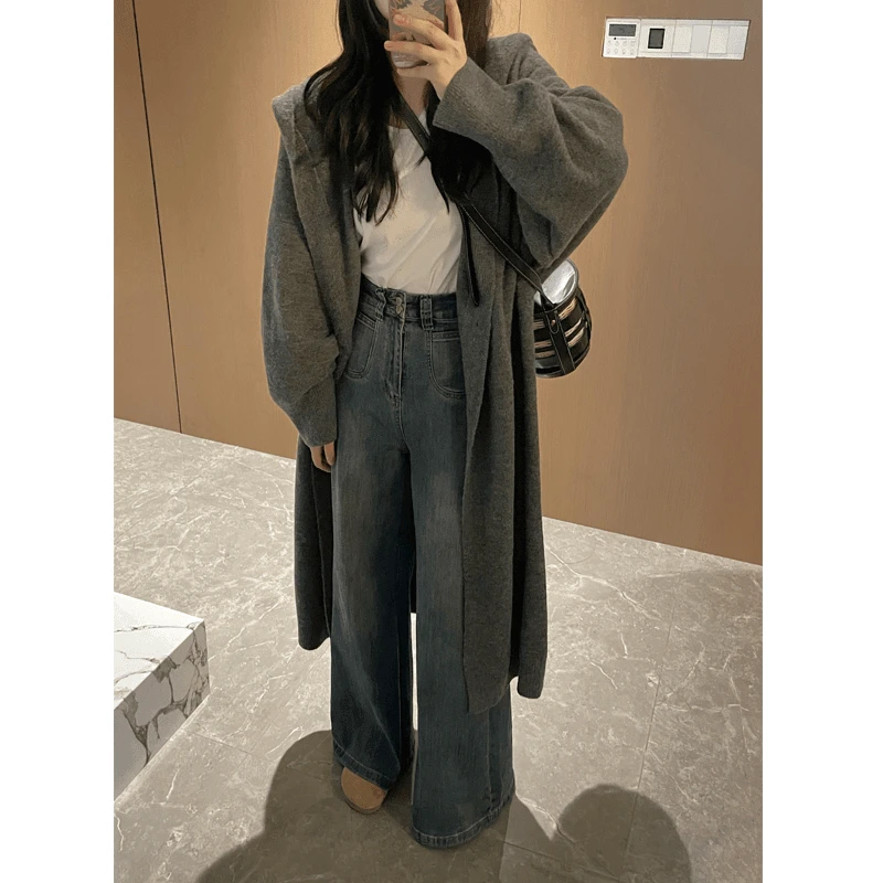 2024早秋新款针织开衫毛衣外套百搭连帽宽松慵懒风大衣春秋显瘦