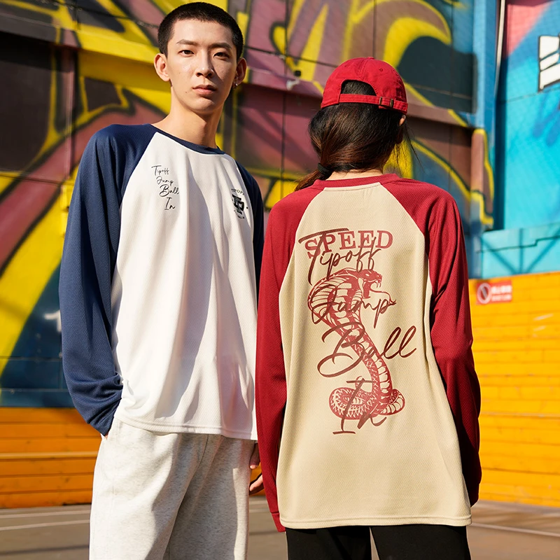 TIP-OFF黑曼巴美式印花篮球训练运动速干长袖投篮服撞色插肩袖T恤