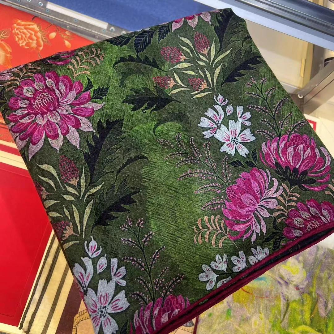 【140提花丝毛方巾-SM-140-Q-7496】双面异稿135cm丝巾气质时尚复古