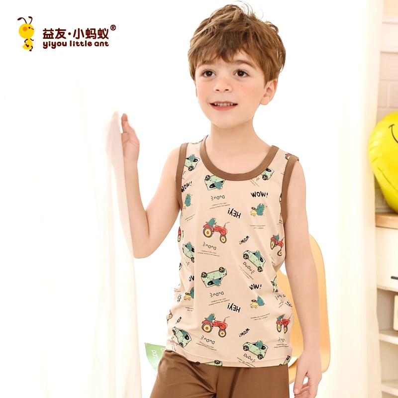 益友小蚂蚁儿童背心套装夏季薄款莫代尔男童家居冰丝睡衣空调服