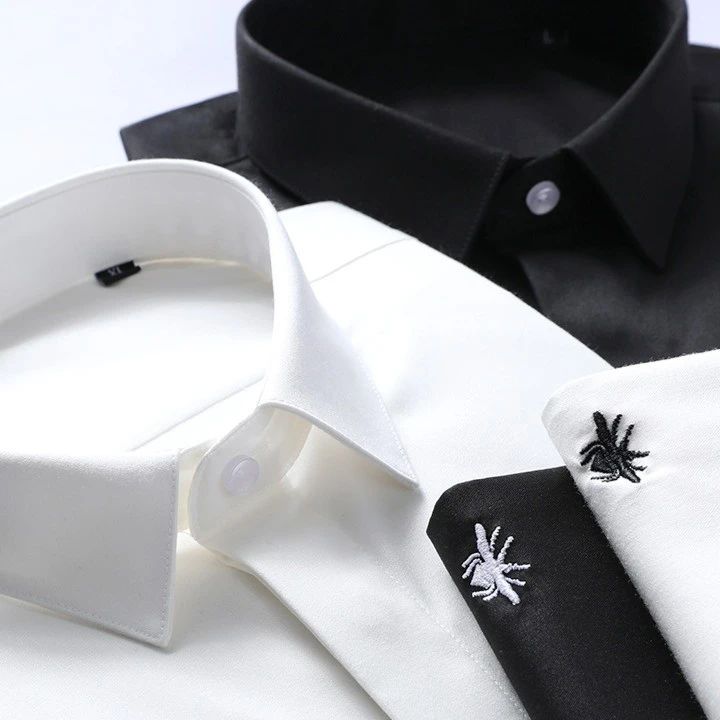 小蜜蜂刺绣！不易皱！四季可穿男士商务休闲衬衫衬衣纯色修身白色